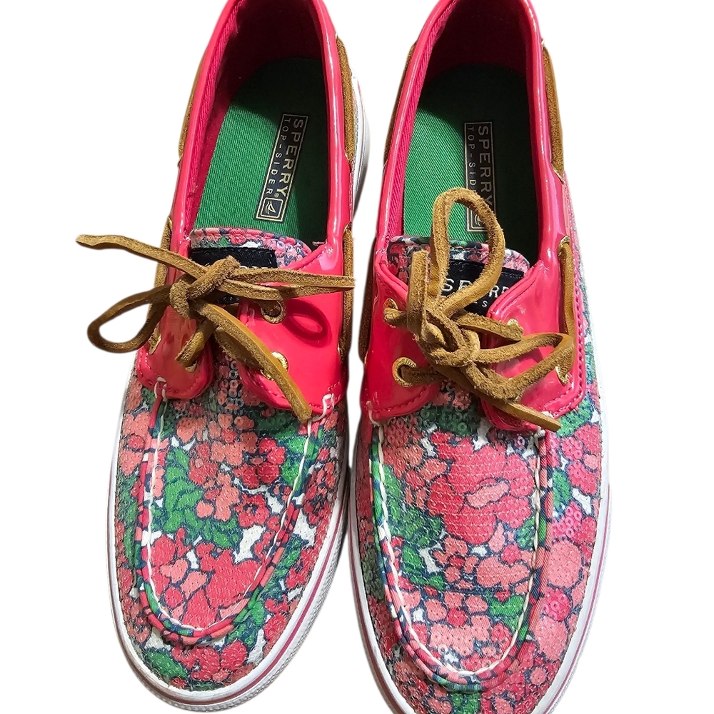 Sperry Women's Floral Boat Shoes - Pink and Green Sz 7